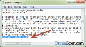 Cara Merubah Settingan Register Globals dalam php.ini