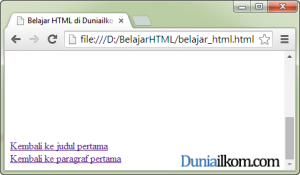 Contoh Cara penulisan link internal dengan atribut id dalam HTML