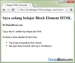 Contoh Penulisan Block Elemen tag HTML