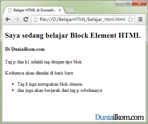Contoh Penulisan Block Elemen tag HTML