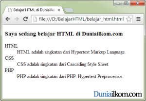 Contoh Penulisan Description List dalam HTML - Tag dd, dt, dan dl