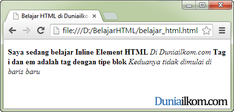 Contoh Penulisan Inline Elemen tag HTML