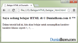 Contoh Penulisan karakter khusus dalam HTML