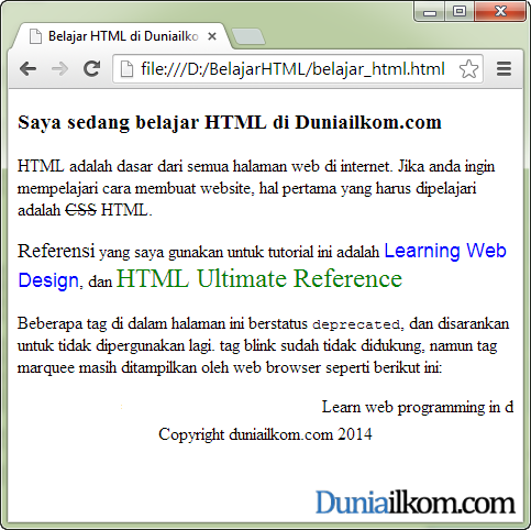 Contoh Penulisan tag deprecated untuk format text dalam HTML