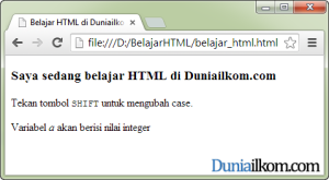 Contoh Penulisan tag kbd dan tag var dalam HTML