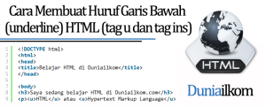 Tutorial Text HTML - Cara Membuat Huruf Garis Bawah (underline) HTML (tag u dan tag ins)