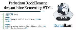 Tutorial Text HTML - Perbedaan Block Element dengan Inline Element tag HTML