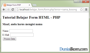 Tampilan Error di halaman Form menggunakan fungsi header