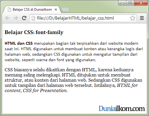 Tutorial Belajar CSS - Contoh property font-family