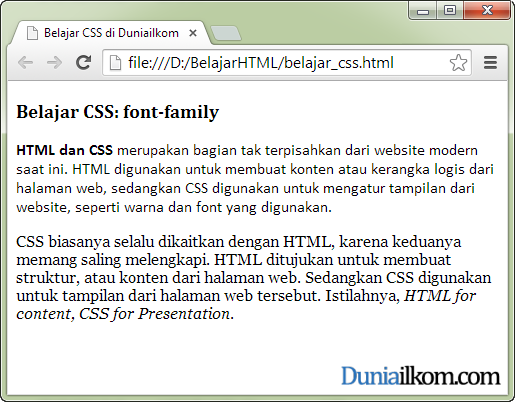 Tutorial Belajar CSS - Contoh property font-family 