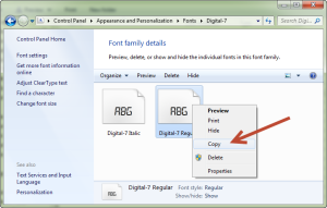 Copy font digital dari folder font Windows