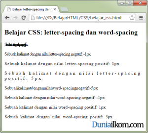 Tutorial Belajar CSS - Contoh Cara Cara Mengatur Lebar (spasi) Antar Huruf dan Kata Teks HTML