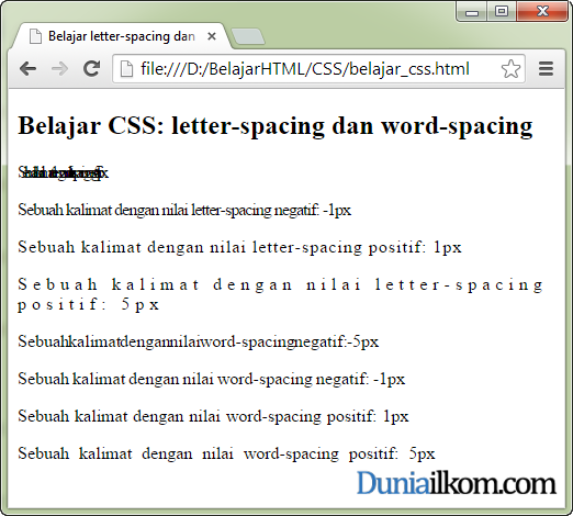 Tutorial Belajar CSS - Contoh Cara Cara Mengatur Lebar (spasi) Antar Huruf dan Kata Teks HTML