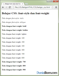 Tutorial Belajar CSS - Contoh Cara Menebalkan dan Memiringkan Huruf