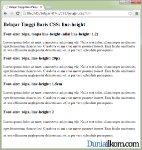 Tutorial Belajar CSS - Contoh Cara Mengatur Tinggi Baris dalam Paragraf HTML (line-height)