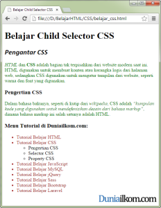 Tutorial Belajar CSS - Contoh Cara Menggunakan Child Selector CSS