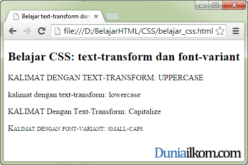 Tutorial Belajar CSS - Contoh Cara Mengubah Tampilan Huruf Kapital (Case) Teks HTML