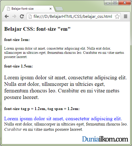 Tutorial Belajar CSS - Contoh Cara Mengubah Ukuran Font dengan em