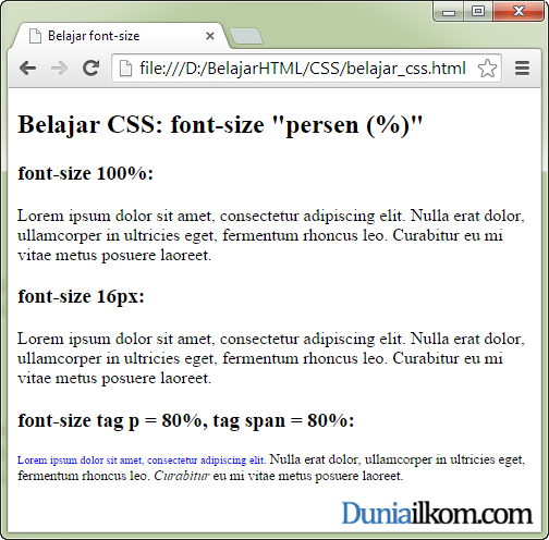 Tutorial Belajar CSS - Contoh Cara Mengubah Ukuran Font 