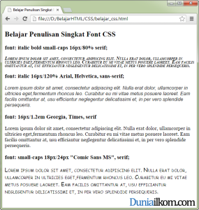 Tutorial Belajar CSS - Contoh Cara Penulisan Singkat Property Font CSS