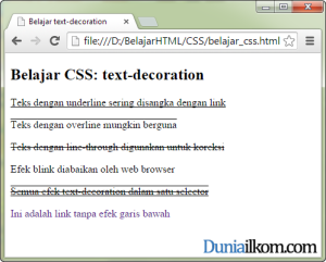 Tutorial Belajar CSS - Contoh Cara membuat teks Underline Overline dan Line-through