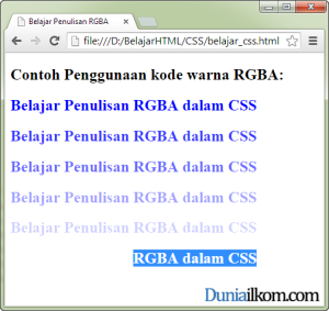 Tutorial Cara Penulisan Kode Warna RGBA CSS