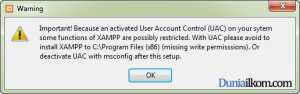 Cara Menginstall XAMPP di Windows - Peringatan UAC