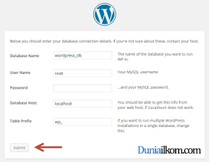 Cara Menginstall WordPress - Halaman Input setting instalasi