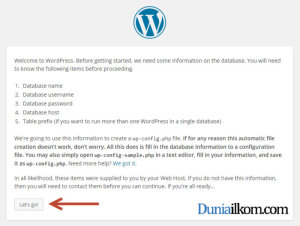 Cara Menginstall WordPress - Halaman awal setting instalasi