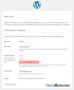 Cara Menginstall WordPress - Halaman input informasi website