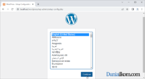 Halaman awal memilih bahasa WordPress