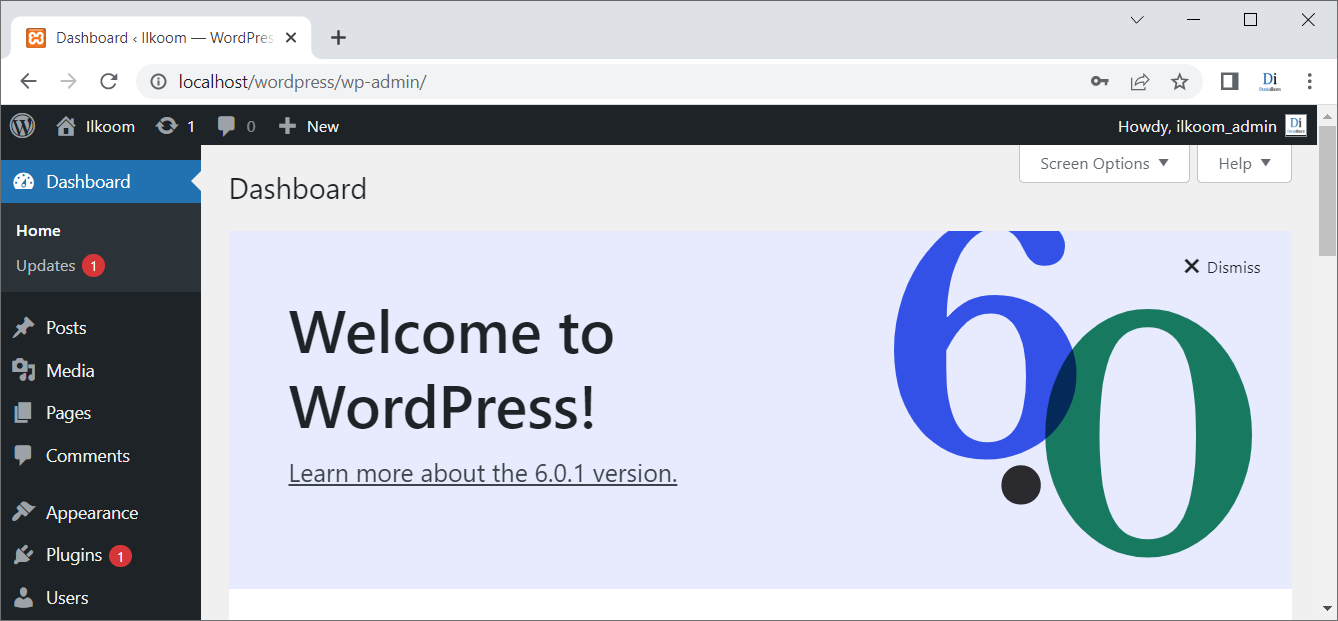 Halaman dashboard WordPress 6