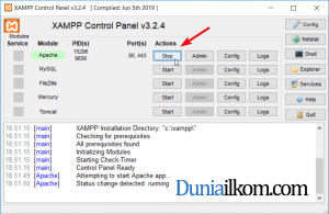 Jendela XAMPP Control Panel