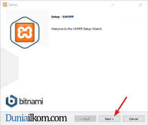 Jendela awal proses instalasi XAMPP