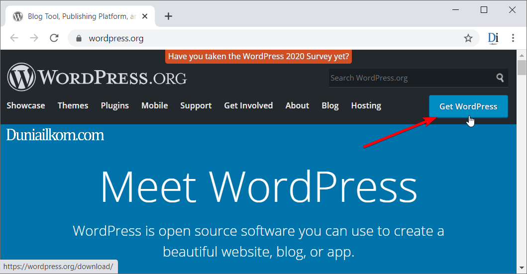 Klik tombol Get WordPress untuk masuk ke halaman download