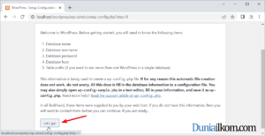 Pemberitahuan syarat database saat instalasi WordPress