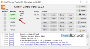 Tampilan Xampp Control Panel