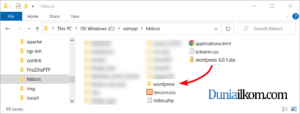 Unzip file wordpress.zip ke folder htdocs XAMPP
