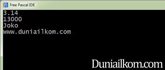 Hasil Contoh Program - Cara Penulisan Konstanta dalam Pascal