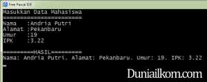 Hasil Contoh Program - Cara Penulisan Read dan Readln