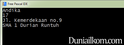 Hasil Contoh Program - Cara Penulisan Variabel dalam Pascal