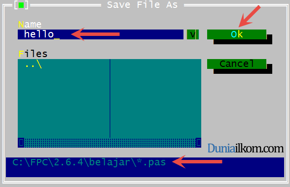 Jendela untuk menyimpan (save) kode program pascal 2