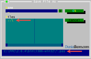 Jendela untuk menyimpan (save) kode program pascal