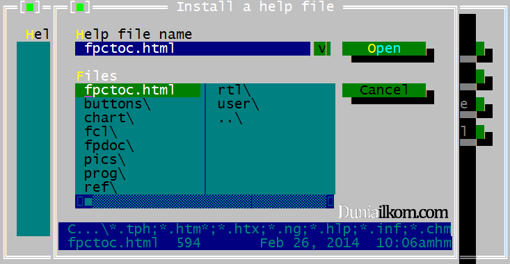 Menambahkan File Help kedalam Free Pascal - Cari file fpctoc
