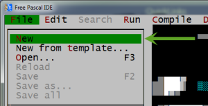 Menu File - New untuk membuat file baru pascal