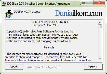 Proses Instalasi DOSBox - Jendela License Argreement