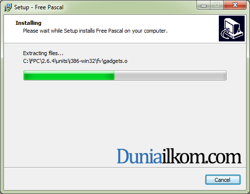 Proses Instalasi Free Pascal - Instalasi Sedang Berjalan