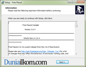 Proses Instalasi Free Pascal - Jendela Informasi