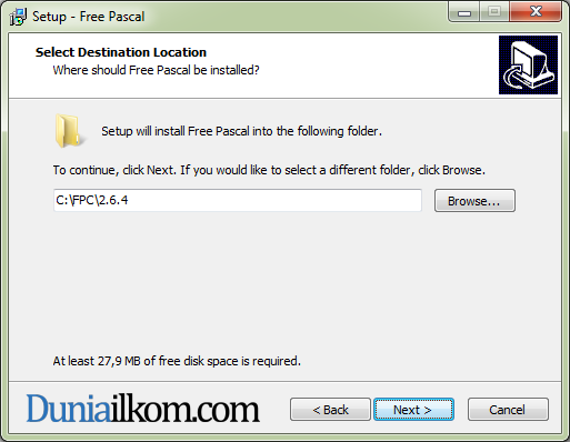 Proses Instalasi Free Pascal - Menentukan Folder Instalasi