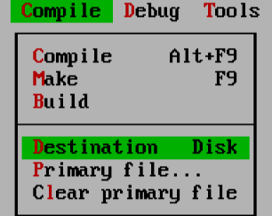 Setingan Untuk Mengubah Pilihan Compile Turbo Pascal - Disk
